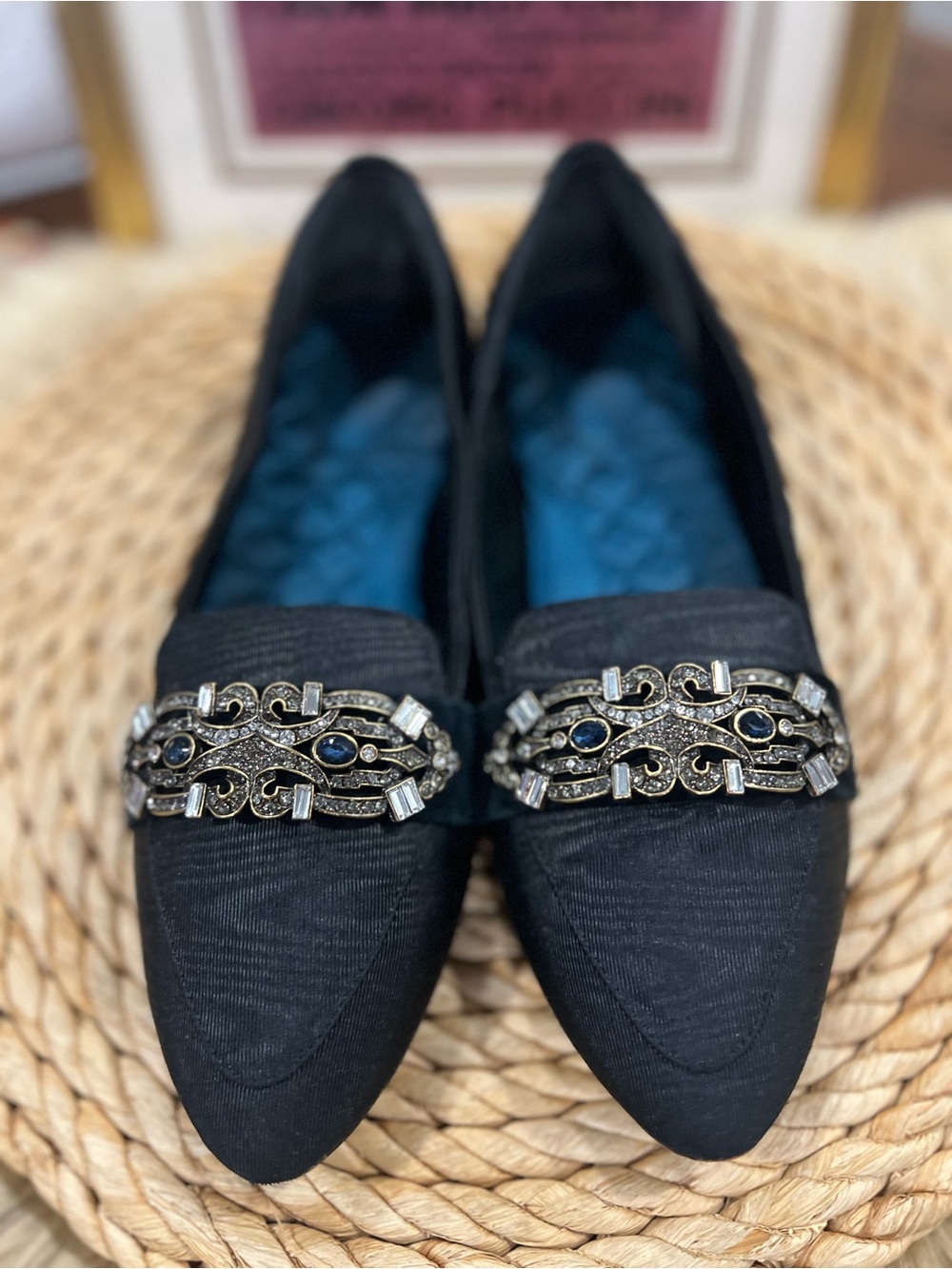 Birdies Black Embellished Pointed-Toe Women's Flats